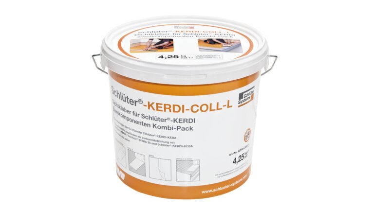 Weißer Kunststoffeimer mit orangem Aufdruck.